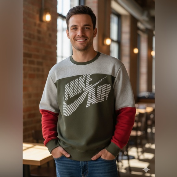 Nike Other - Nike Men's Crewneck Sweater - Gray, Red, and Green